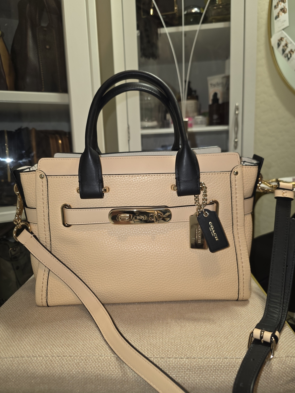 Coach Pebbled Leather Swagger 27 in Peach Salmon and Black (Style 34417) - Picture 5 of 16